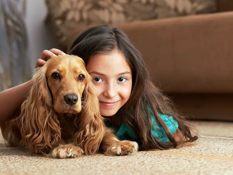 Girl Lying Floor Dog on Carpet